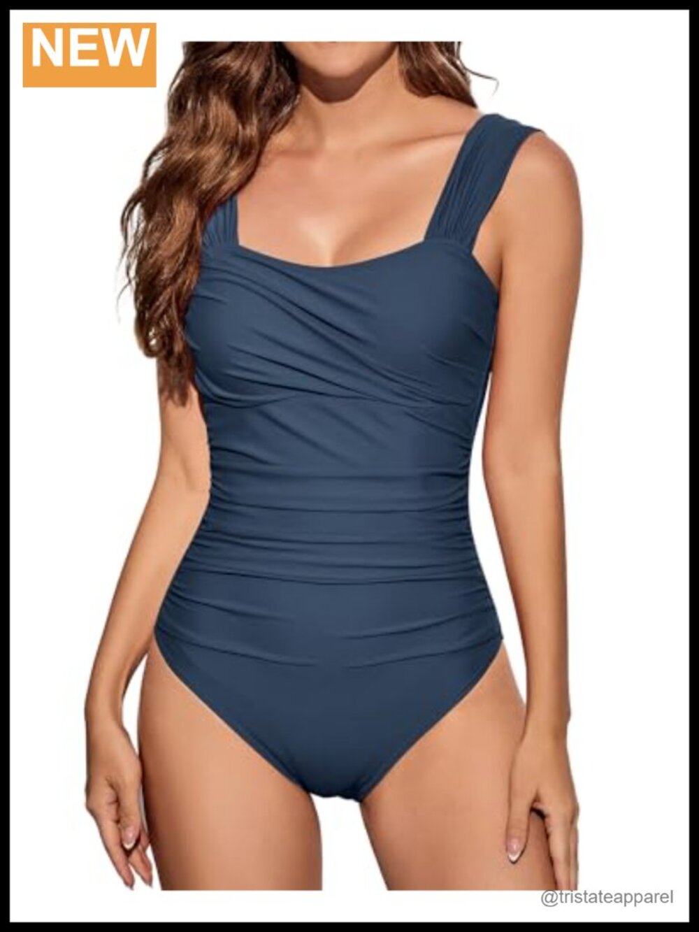 Women's Square Neck Ruched Tummy Control One Piece Swimsuit